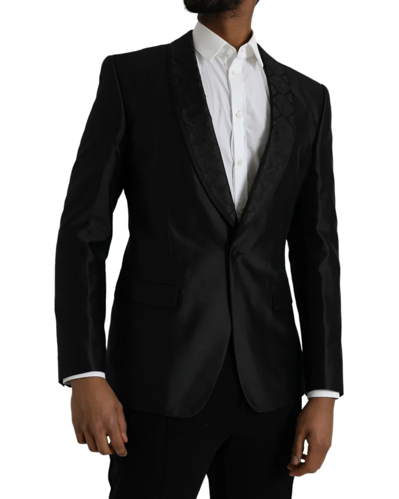 Dolce & Gabbana Men's Black Martini Single Breasted Coat Blazer Silk Polyester Clothing Black