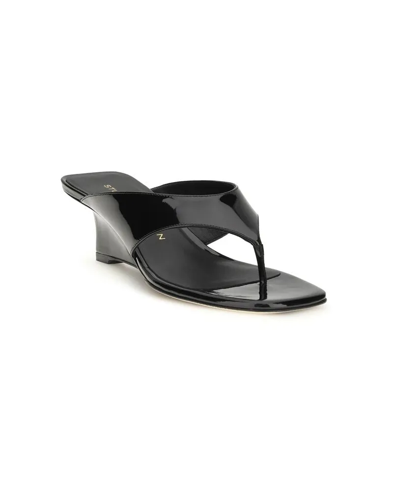 Stuart Weitzman Women's Black Calf Leather Bos Taurus Wedge Sandals Black