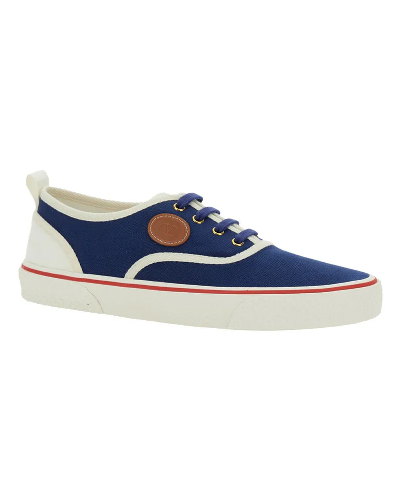 Valentino Garavani Cotton Low-Top with VLogo Patch Sneakers — Blue Blue