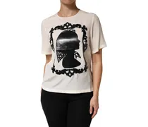 Silhouette-Print Silk Blouse — Beige