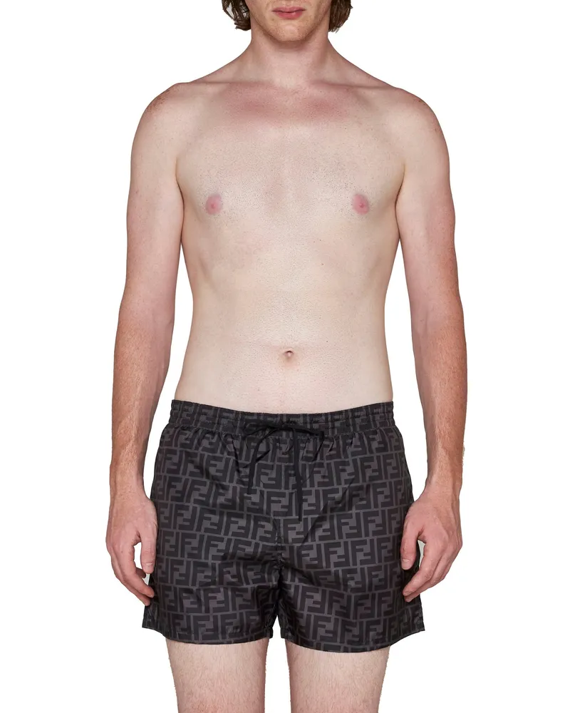 Fendi Men's Nylon Swim Shorts With Drawstring Polyester Beachwear Sea Clothing Black
