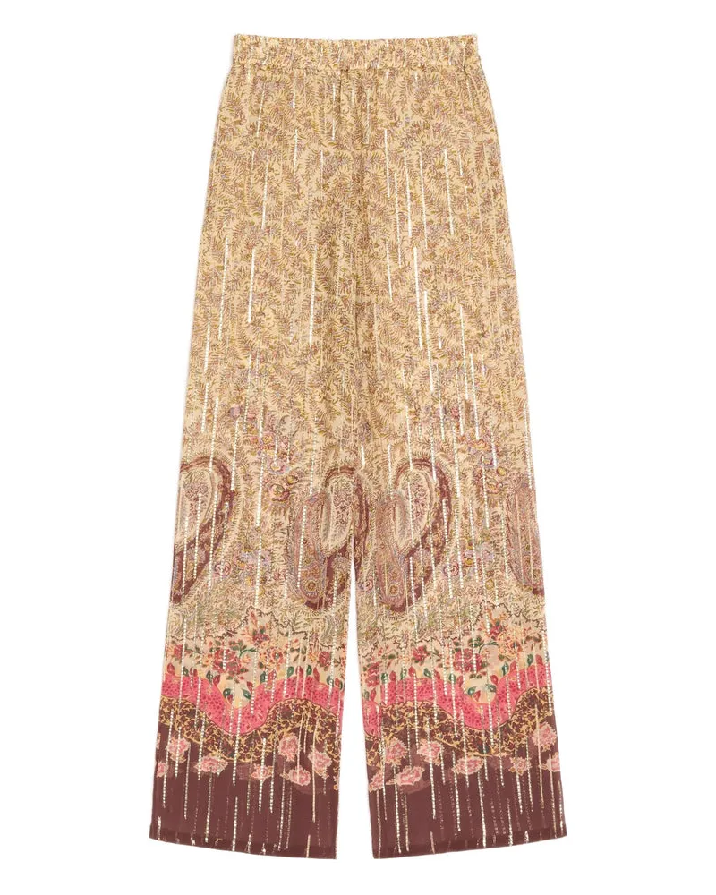 Valentino Garavani Paisley-Print Silk Trousers — Brown Brown