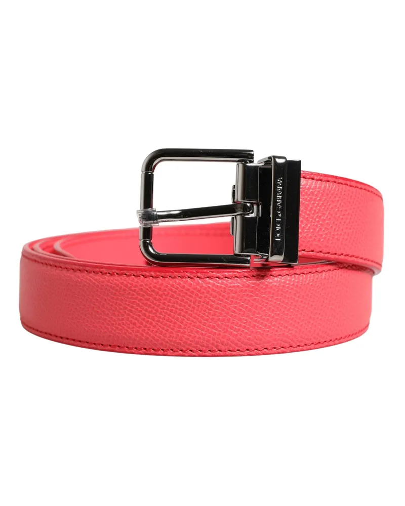 Dolce & Gabbana Women's Pink Calf Leather Silver Metal Buckle Belt Pink