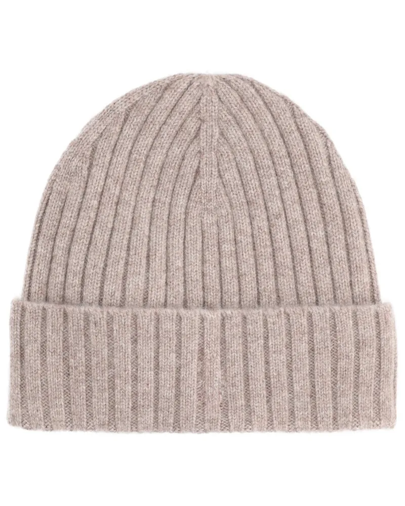 SPORTY & RICH AC06666302BE24_TAPIOCA Cashmere Wool Logo Beanie — Brown Brown