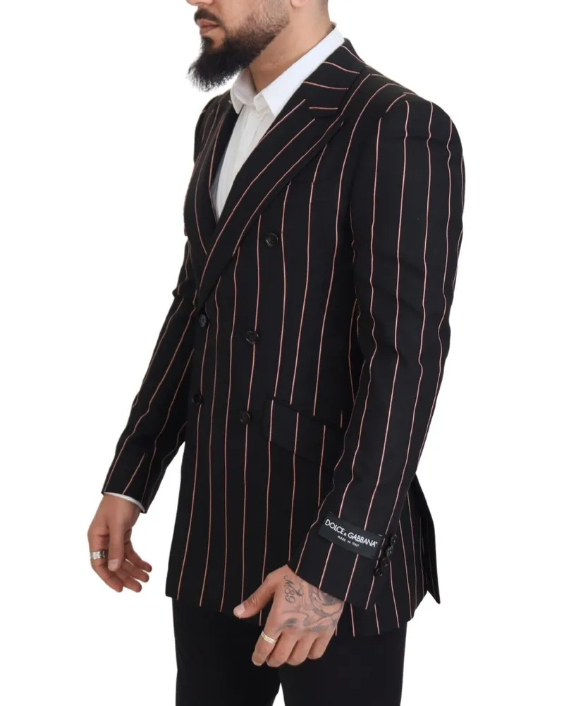 Dolce & Gabbana Men's Black Stripes Viscose Double Breasted Blazer Clothing Black