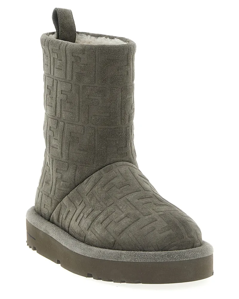 Fendi Women's Gray Calfskin Ankle Boots Gray