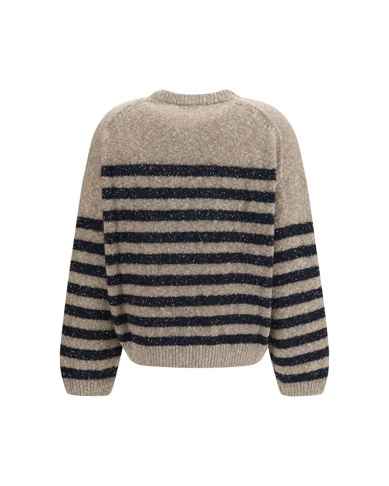 Brunello Cucinelli Merino Wool and Cashmere Striped Sweater — Beige Beige