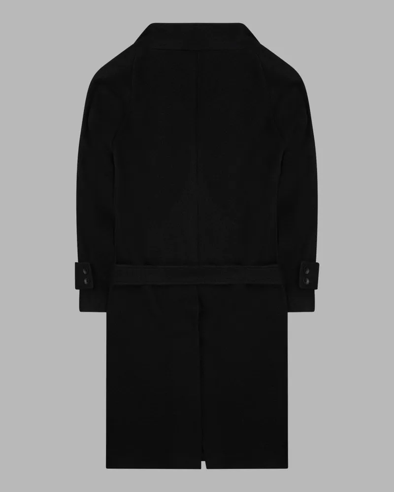 Tagliatore Double-Breasted Belted Wool Blend Coat — Black Black
