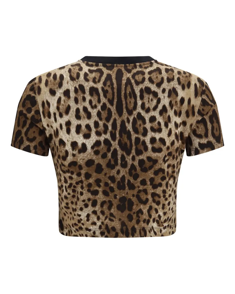 Dolce & Gabbana Women's Cropped T-Shirt Leopard Print Brown Cotton T-Shirts & Jerseys Brown