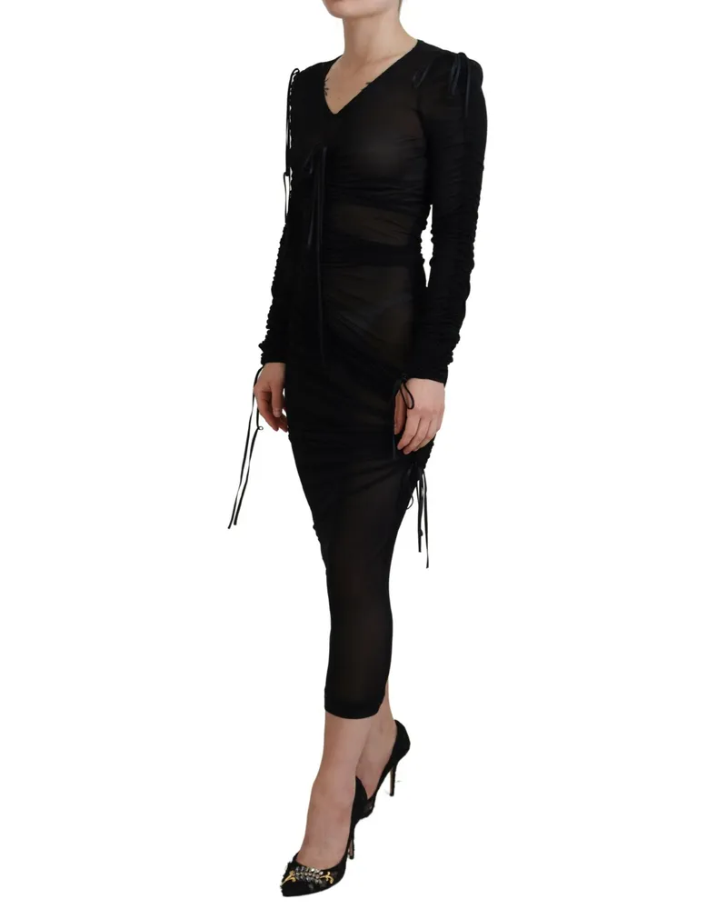 Dolce & Gabbana Women's Black Viscose Bodycon Sheath Midi Dress Black