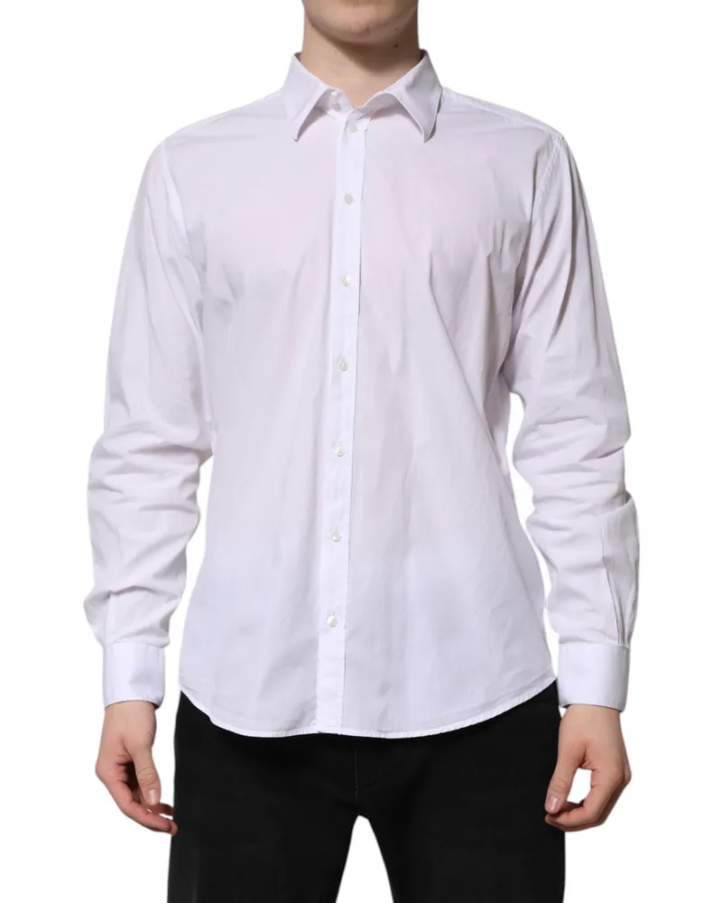 Dolce & Gabbana Men's White Cotton Staff Long Sleeves Forma Shirt White