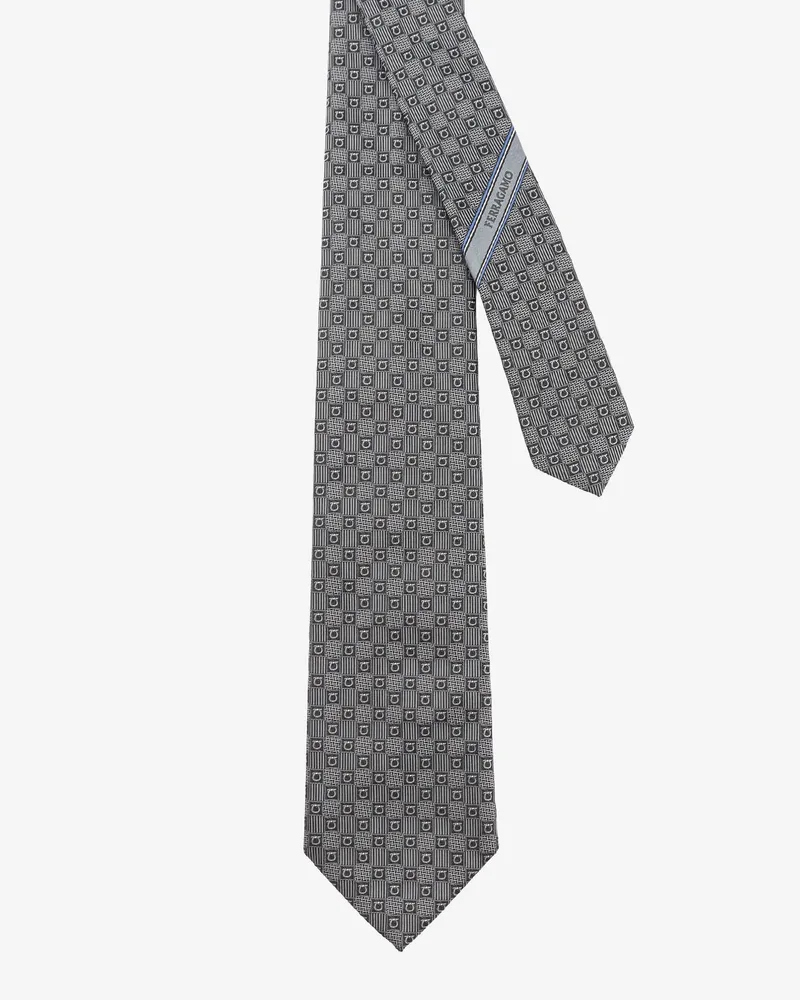 Ferragamo Men's Tie Cannes Silk Grey Ties & Bow Gray