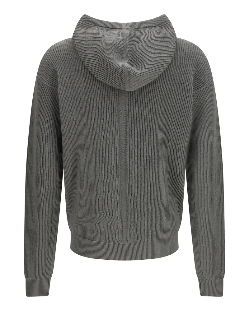 Rick Owens Men's Ribbed Virgin Wool Knit Hoodie Euca Fleece Ovis Aries Knitwear Sweater Gray