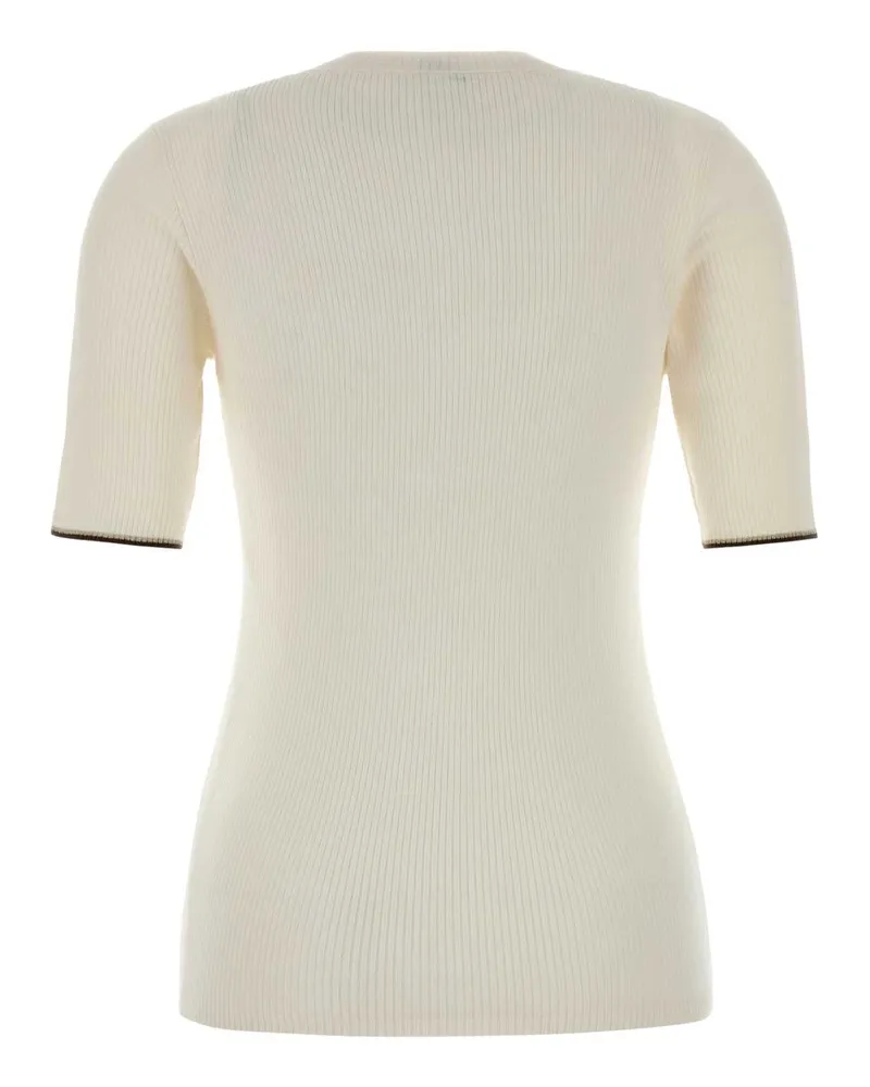Brunello Cucinelli Women's Cashmere Blend Ribbed T-Shirt Beige Silk Beige