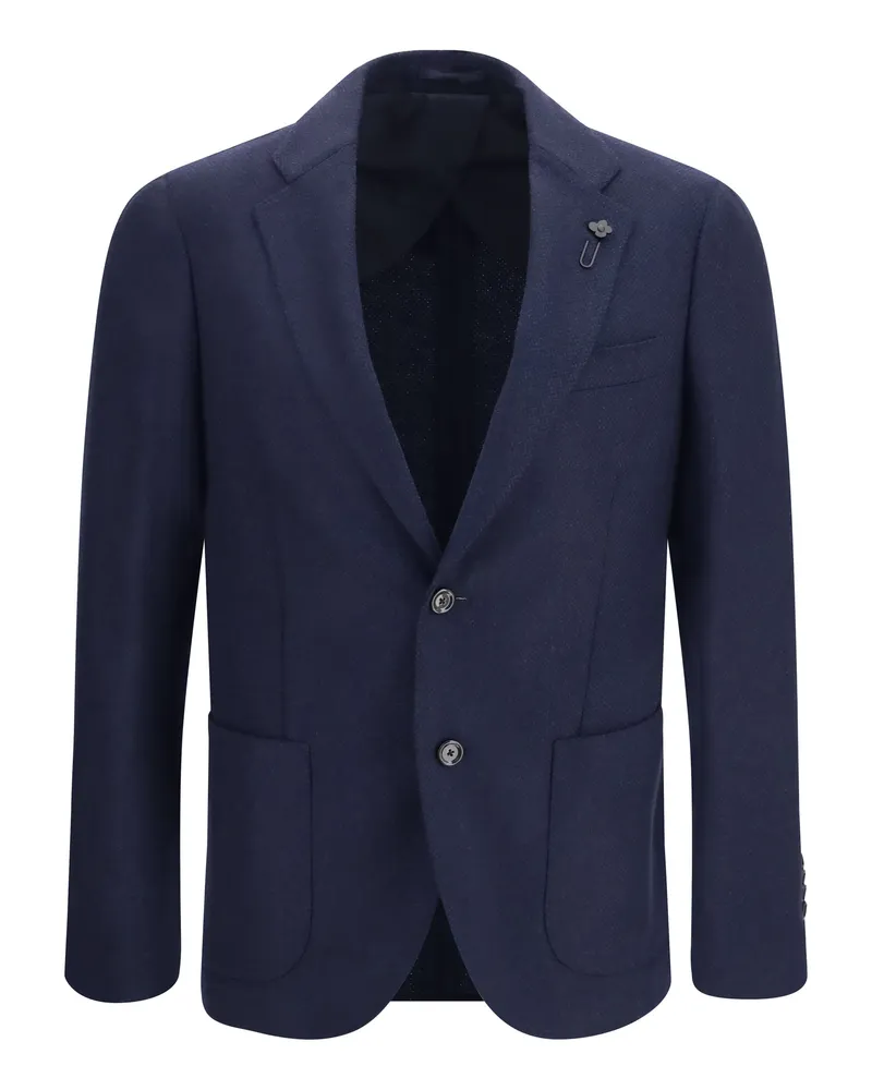 LARDINI Men's Jacket Single-Breasted Wool And Cashmere Blue Merino (ovis Aries Blue