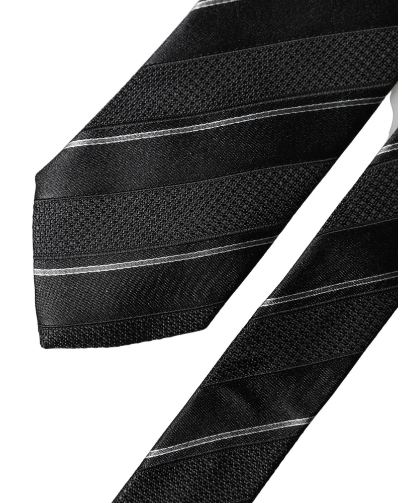 Dolce & Gabbana Black White Stripes Silk Adjustable Men Necktie Tie And Black