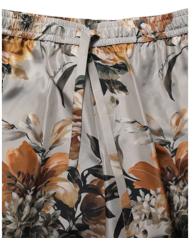 Dolce & Gabbana Beige Floral Print Silk Men Bermuda Shorts Beige
