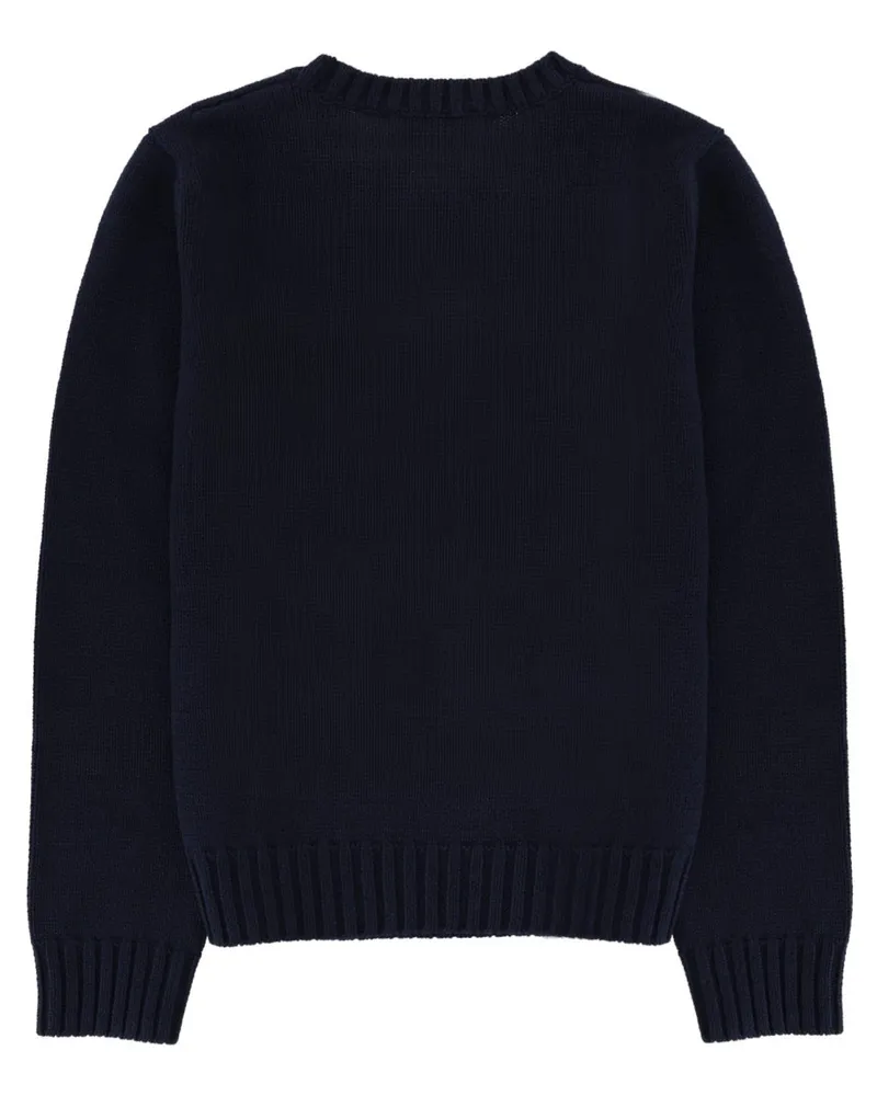SPORTY & RICH Logo-Embroidered Cotton Sweater — Navy Navy