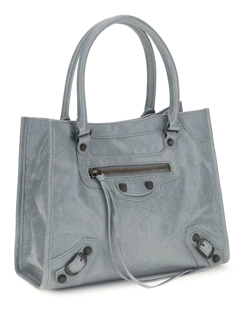 Balenciaga Women's Mini Tote Handbag Le City Blue Grey Lambskin Shoulder Bags Gray