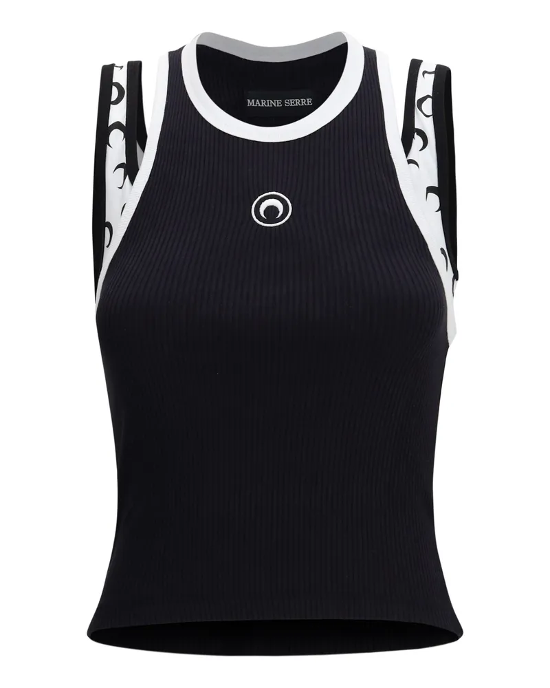 Marine Serre Embroidered Moon Logo Tank Top — Black Black
