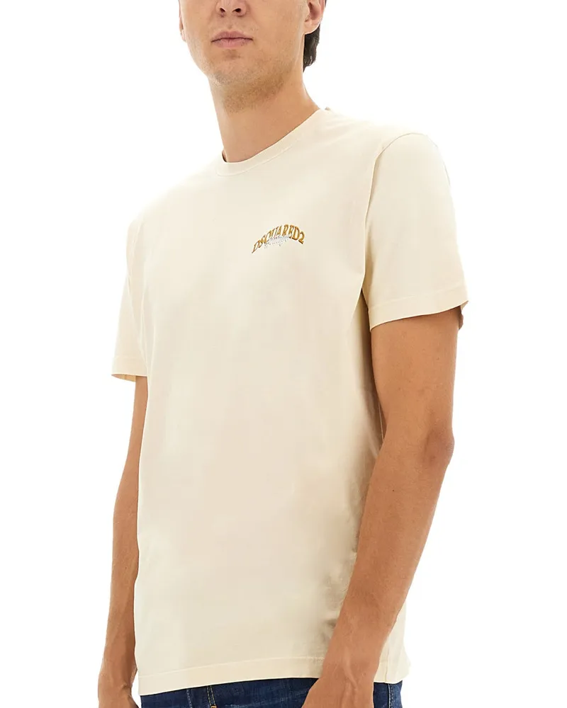 Dsquared2 Logo-Print Cotton T-Shirt — Beige Beige