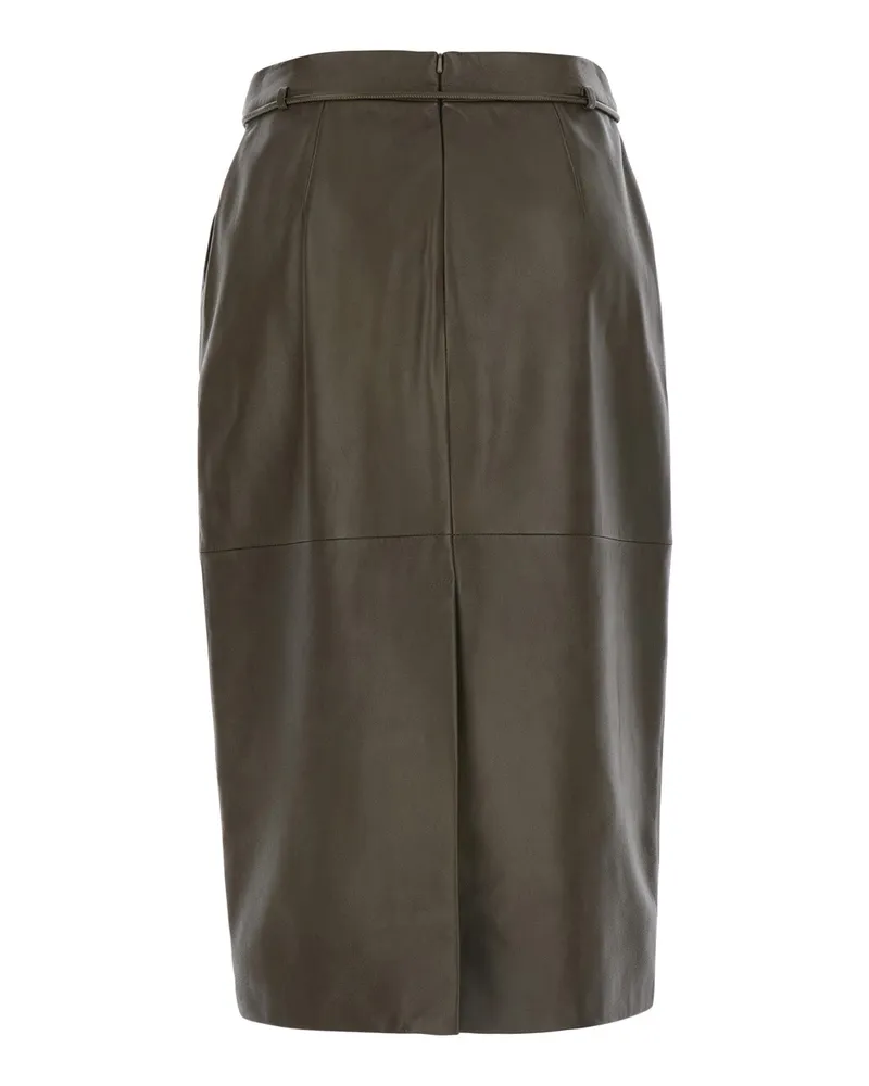Max Mara Women's Skirt Fantino Khaki Green Leather Lamb Green