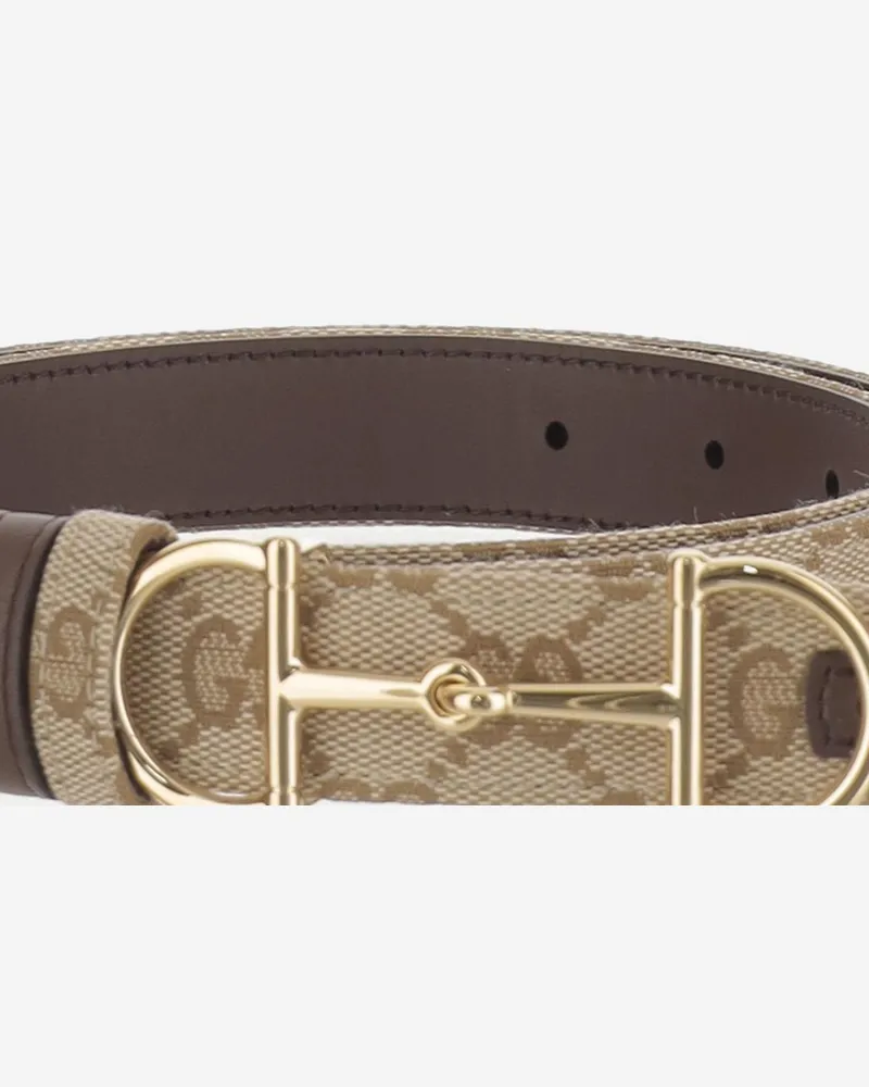 Gucci Women's Reversible Belt With Clamp Buckle — Beige Polyester Beige