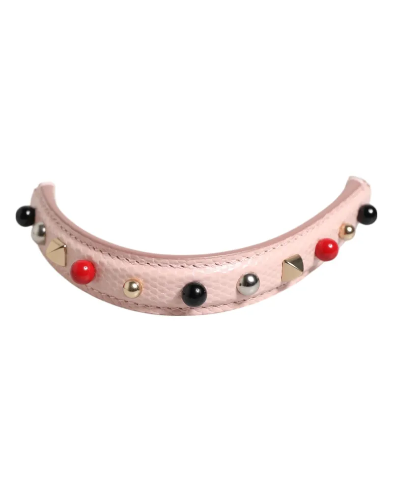 Dolce & Gabbana Women's Light Pink Embellished Leather Bag Handle Shoulder Strap Powder Calf Accessory Pink