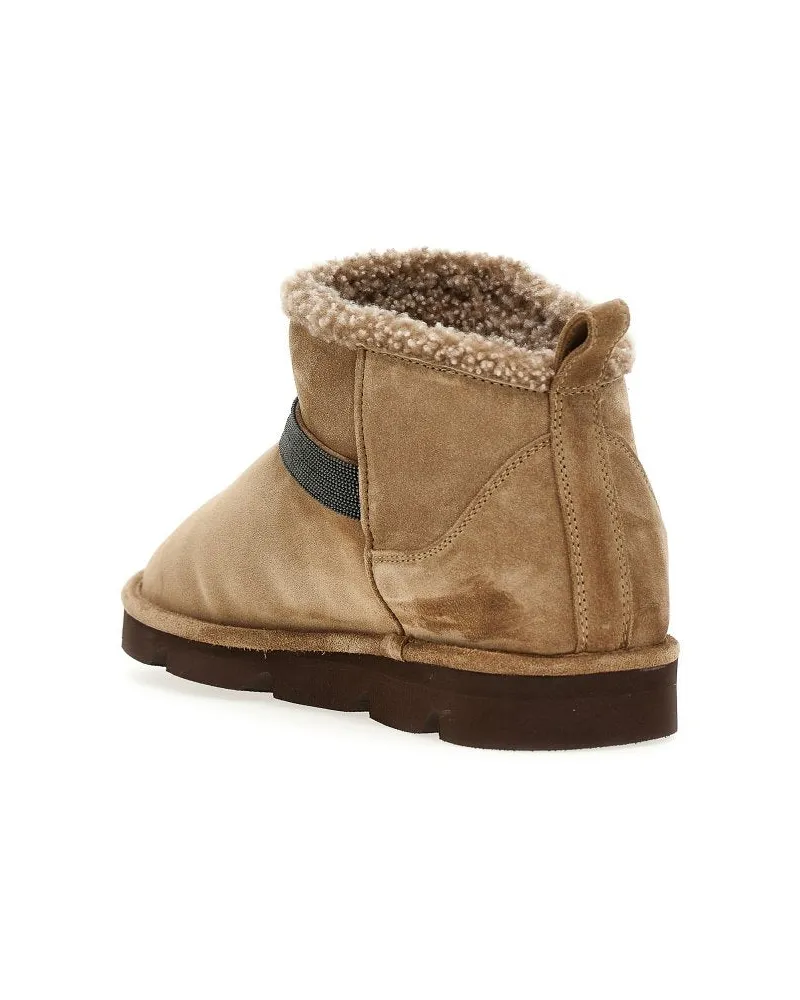 Brunello Cucinelli Womens Brown Leather Shearling Lined Ankle Boots Brown
