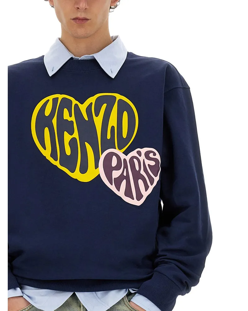 Kenzo Logo-Embroidered Cotton Sweatshirt — Blue Blue