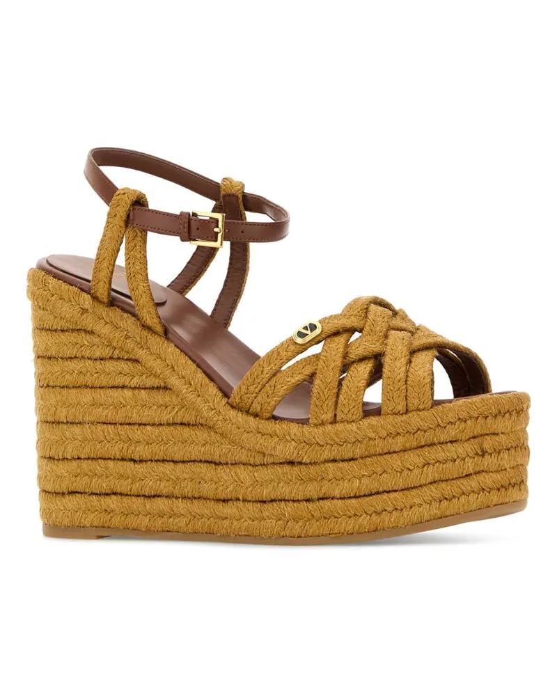 Valentino Garavani Women's Mustard Raffia Vlogo Signature Wedges Senapetobacco Espadrillas Espadrilles Yellow