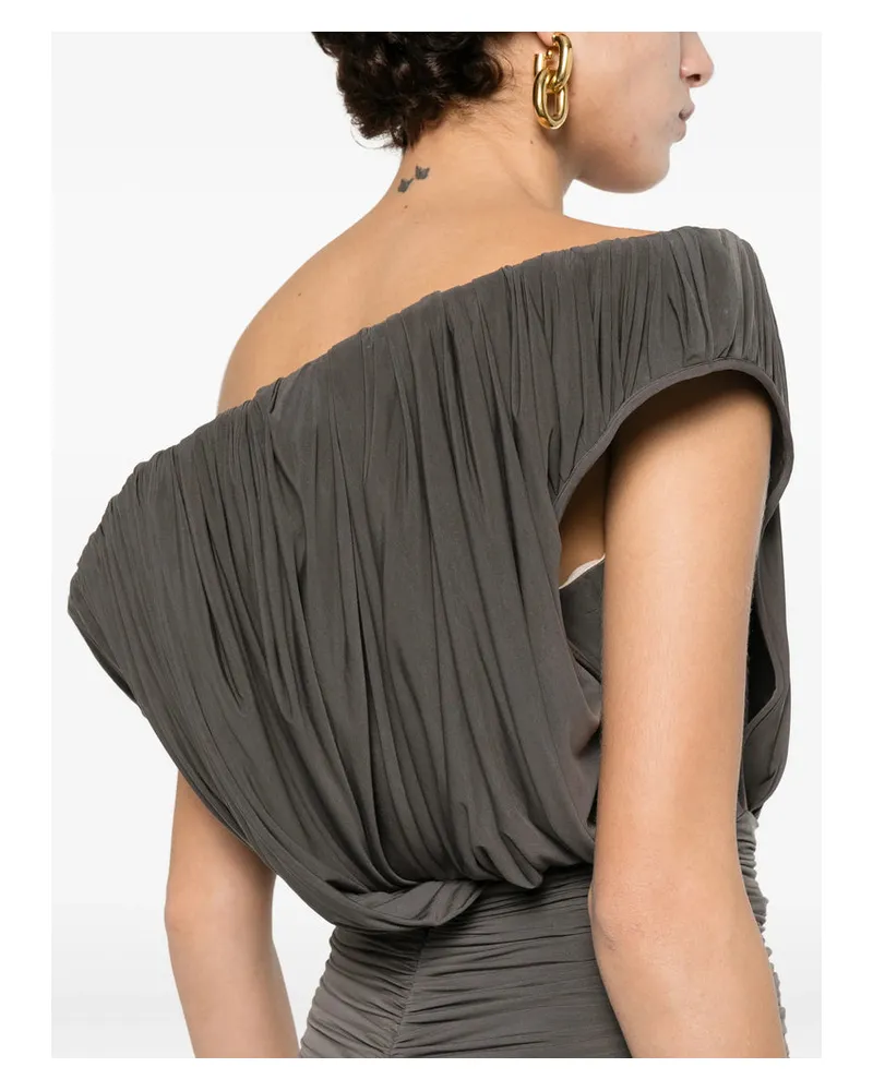 Magda Butrym Off-Shoulder Ruched Cupro Dress — Gray Gray