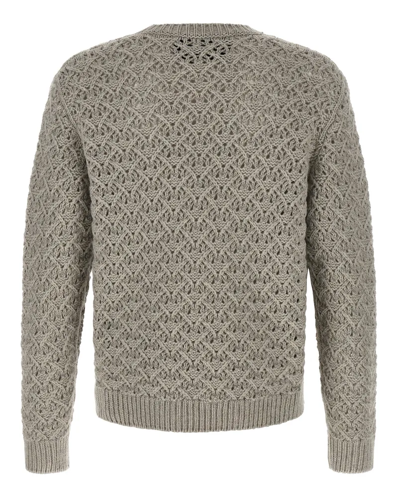 Valentino Garavani Openwork Diamond-Knit Virgin Wool Sweater — Beige Beige
