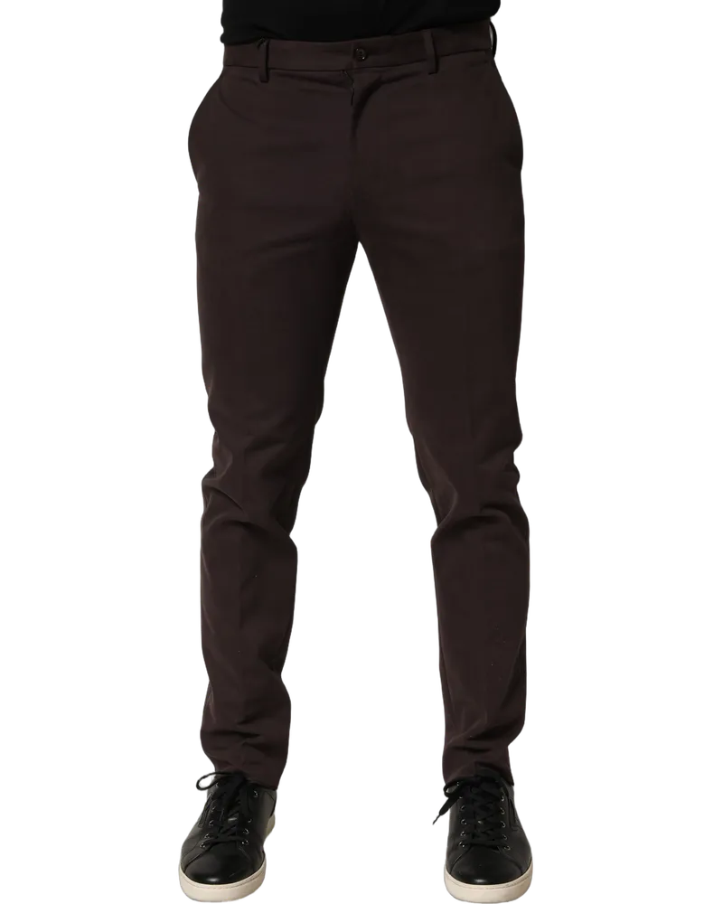 Dolce & Gabbana Cotton Skinny-Leg Dress Trousers — Brown Brown