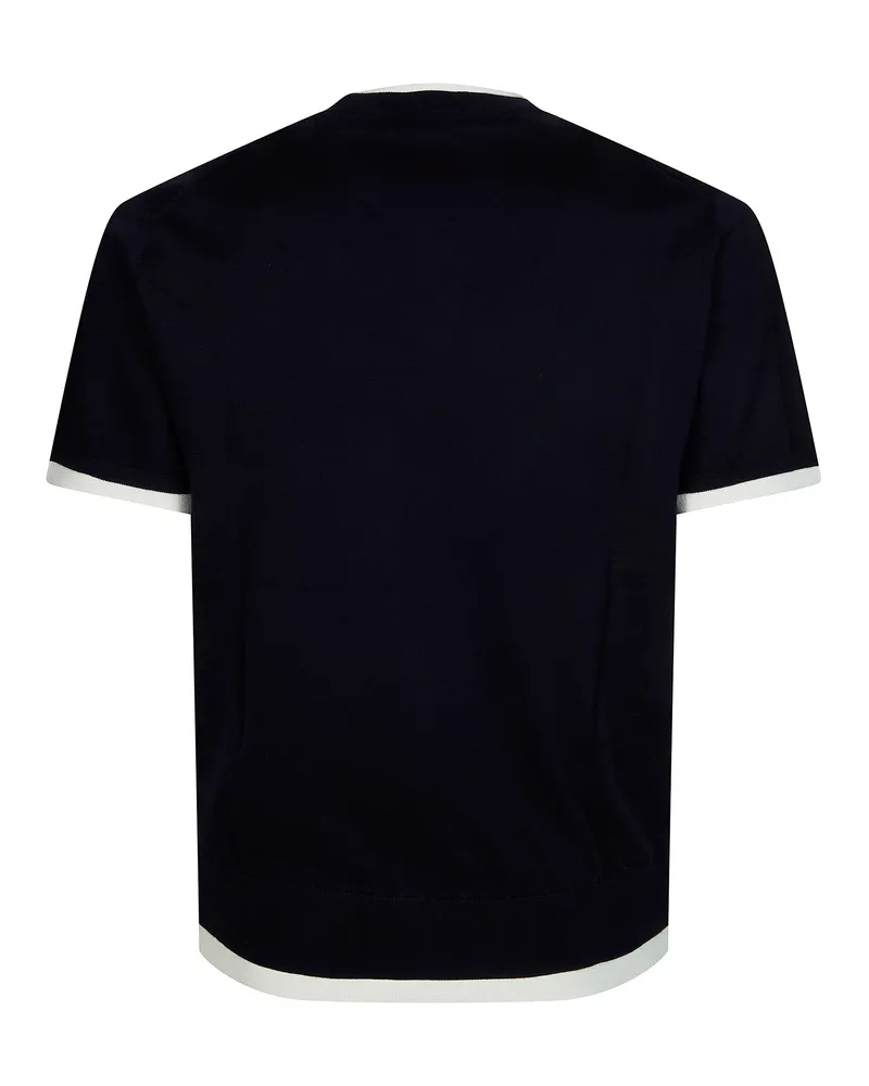 Paolo Pecora Milano Men's Crew-Neck T-Shirt Blue Cotton Jumpers Sweater Black