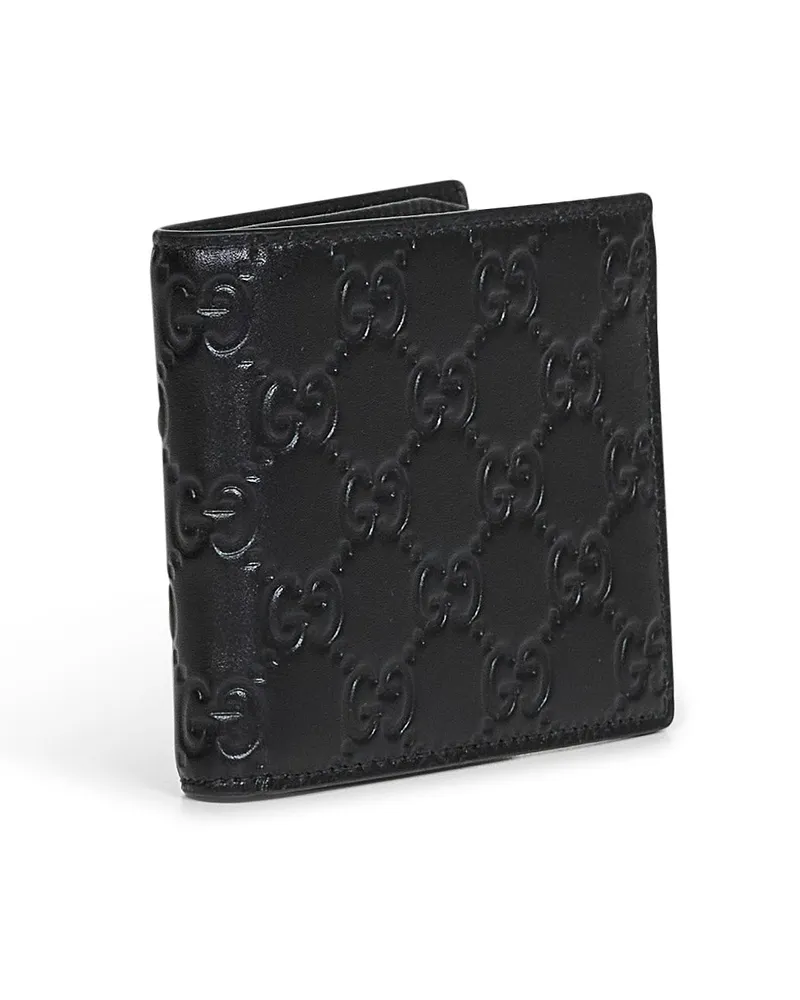 Gucci Men's Black Gg Emblem Bi-Fold Wallet Calf Leather & Cardholders Black