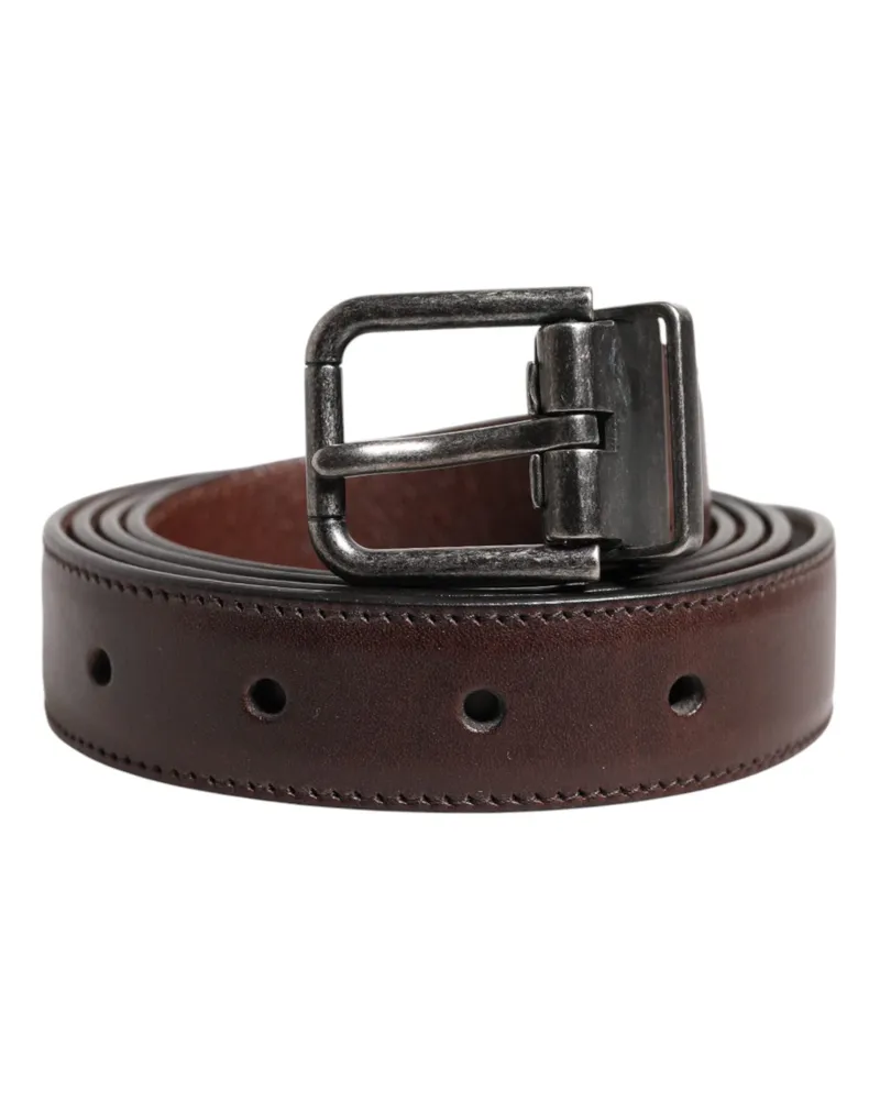 Dolce & Gabbana Men's Brown Classic Calf Leather Metal Buckle Belt Brown