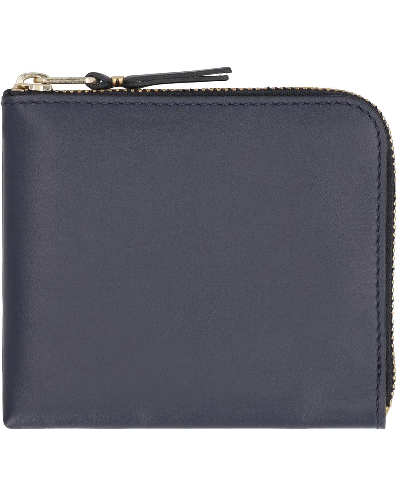 Comme des Garçons Men's Leather Wallet With Zippered Closure Blue Cow Hide & Cardholders Blue
