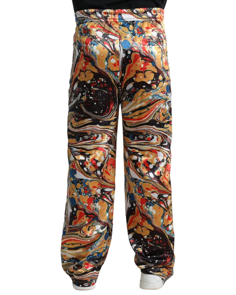 Dolce & Gabbana Marble Print Satin Joggers — Multicolor Multicolor