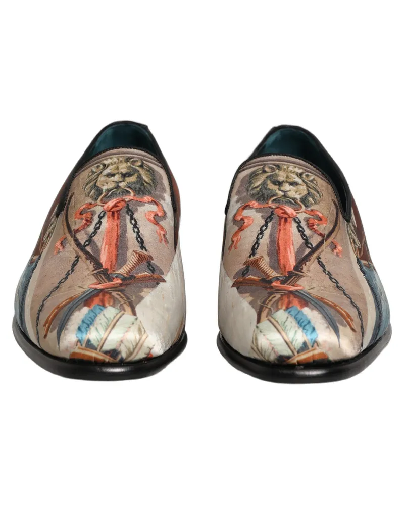 Dolce & Gabbana Men's Multicolor Lion Print Slip On Loafers Shoes Leather Multicolor