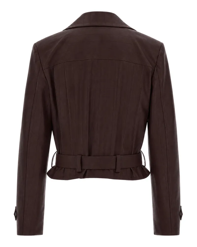 Patrizia Pepe Women's Short Double-Breasted Faux-Leather Jacket Wood Brown Brown