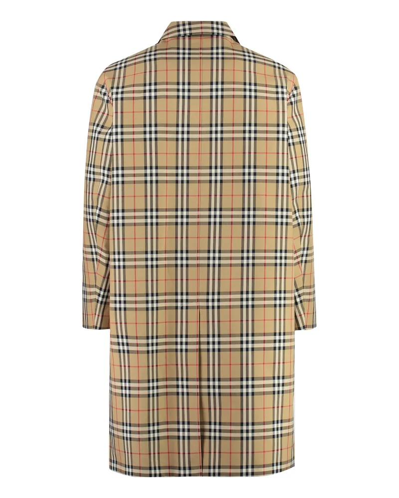 Burberry Men's Checked Cotton Trench Coat Beige Raincoats Beige
