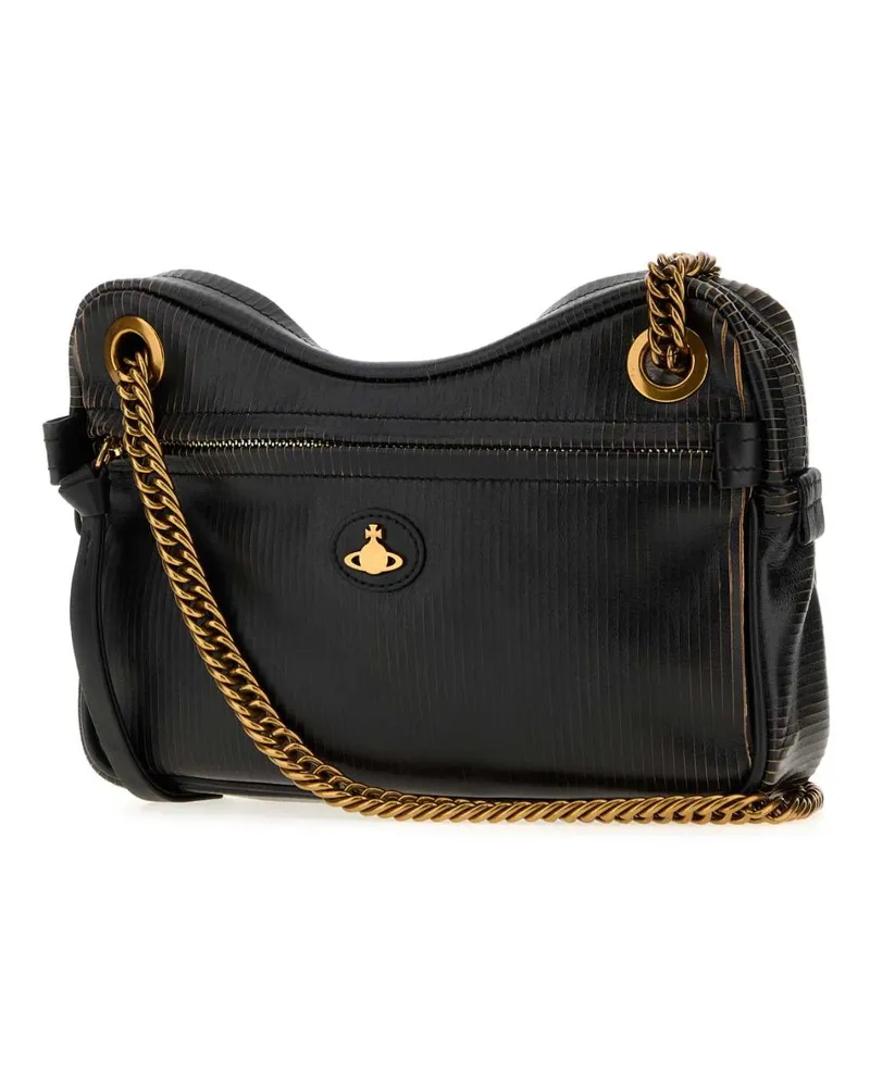 Vivienne Westwood Women's Black Leather Medium Dolce Shoulder Bag Aw26-Black-Beige Borse A Mano Aw26-black/beige Black