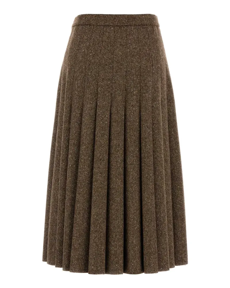 Brunello Cucinelli Pleated Wool Skirt — Brown Brown