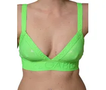 Women Neon Green Soft Cup Logo-Trim Bra Cropped Top Nylon Triacetate