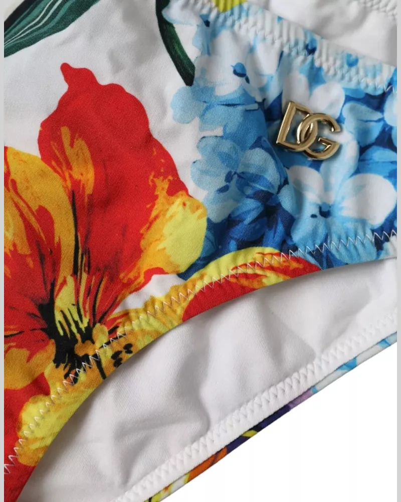 Dolce & Gabbana Women's White Floral Print Swimsuit Bikini Bottom Swimwear Nylon Elastane Clothing White