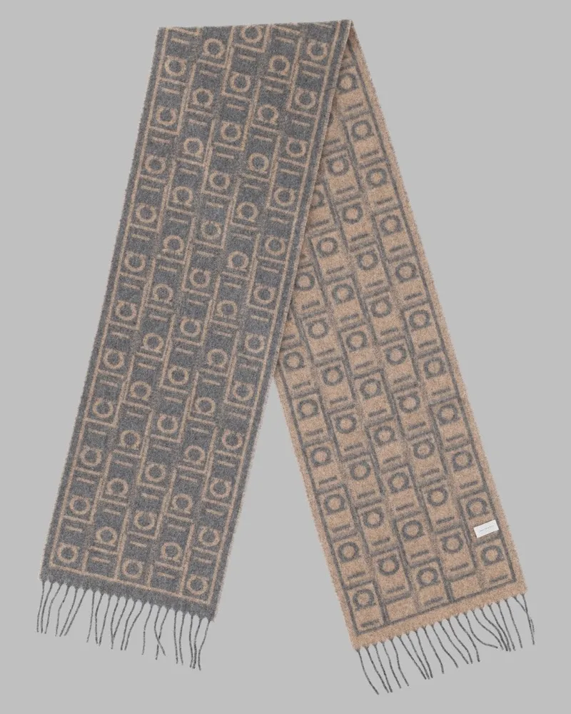 Ferragamo Monogram Motif Cashmere Blend Scarf — Gray Gray