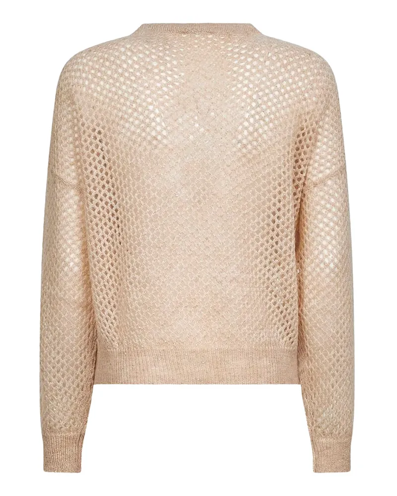 Brunello Cucinelli Mesh Open-Knit Sweater — Beige Beige