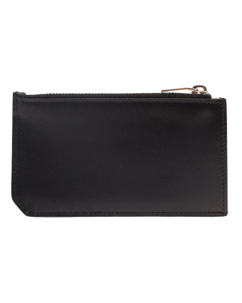 Saint Laurent Men's Black Leather Card-Holder With Logo Calf Accessory Black