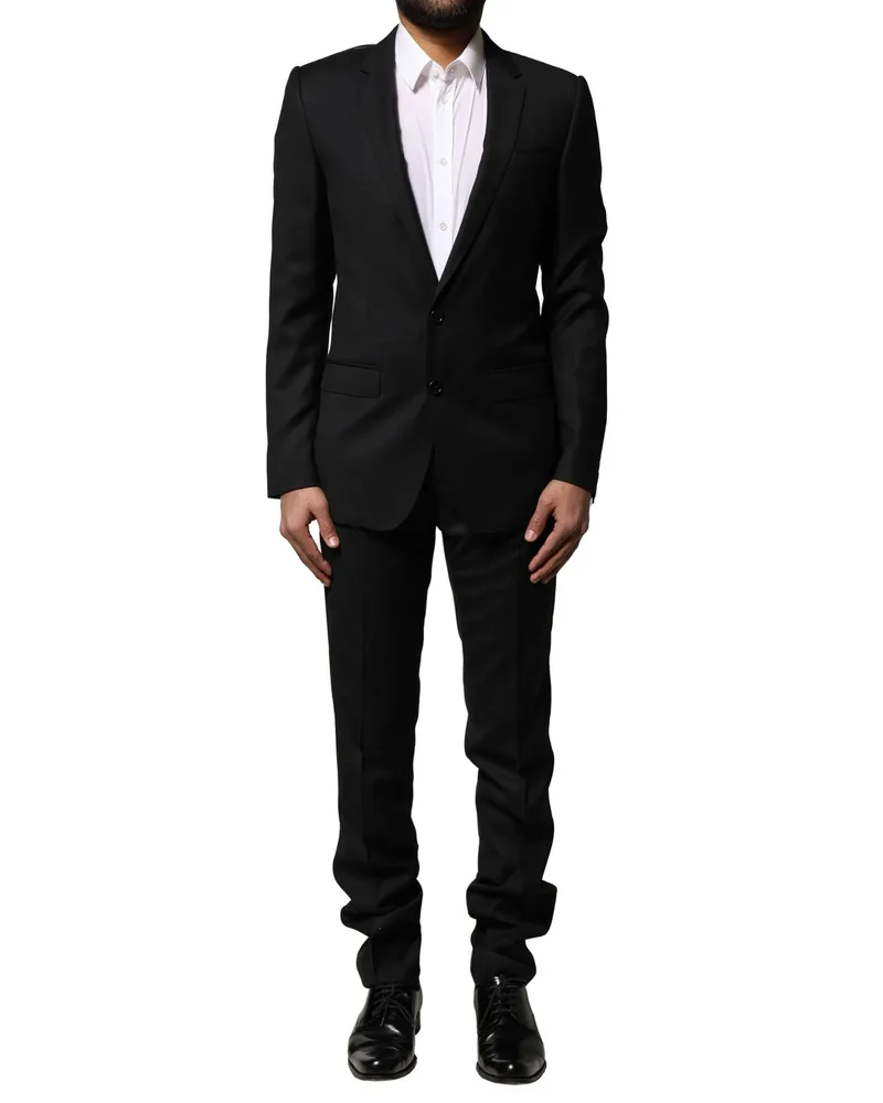 Dolce & Gabbana Men's Blue Martini Wool Formal 2 Piece Suit Black Virgin Silk Black